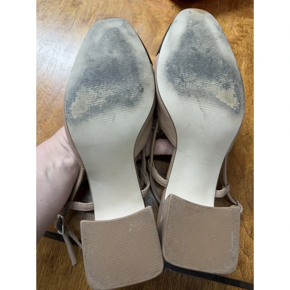 Steve Madden Women's 7 Belinda Leather Slingback Block Heels In Beige Black Cap